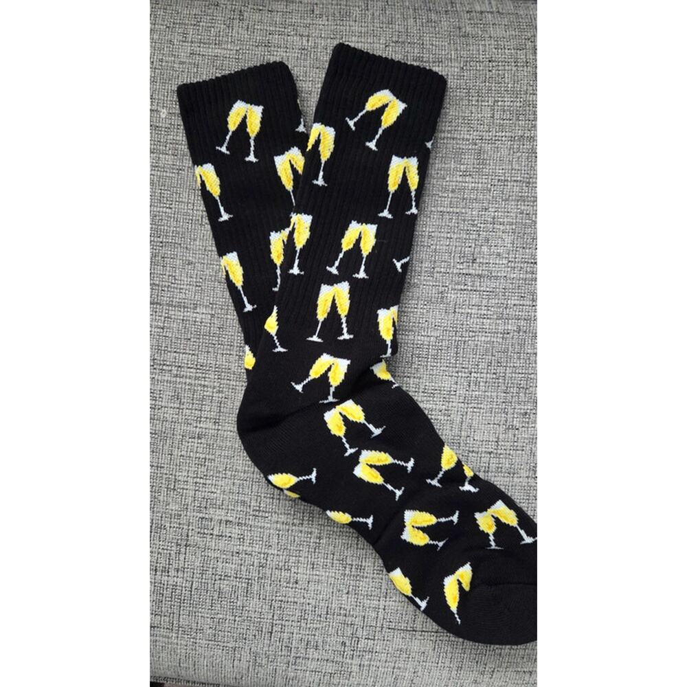 Martini Glass Novelty Crew Socks Black Yellow Cocktail Fun Unisex